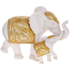 Декоративная статуэтка "Слон со Слонёнком" 23.5х11х17см, полистоун, белый с золотом
