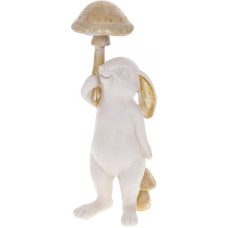 Декоративная статуэтка "Кролик с грибом" 12х10х28.5см, полистоун, белый с золотом