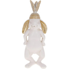Декоративная статуэтка "Кролик в индейской шапке" 11х9х29см, полистоун, белый с золотом