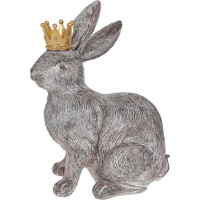 Статуэтка декоративная "Кролик с короной" 31см, полистоун, состаренный серый