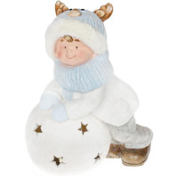 Фигура керамическая "Малыш в шапке-олене на снежке" 43.5см с LED-подсветкой