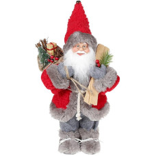 Фигура «Санта с лыжами» 30см (мягкая игрушка), красный с серым