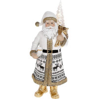 Фигура декоративная "Санта Клаус с Елочкой" 40см, белый с золотом
