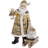 Фигура декоративная "Санта Клаус с фонарем, мешком и санками" 24.5см, золотой