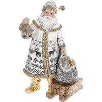 Фигура декоративная "Санта Клаус с фонарем, мешком и санками" 24.5см, белый с золотом