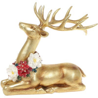 Декоративная статуэтка "Олень с ожерельем из цветов" 23см, полистоун, золото