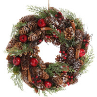 Декоративный рождественский венок "Шишки и ягоды" Ø35см с натуральными шишками