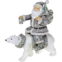 Декоративная статуэтка "Санта на Медведе" 16х8.5х17.5см, полистоун, серый с белым