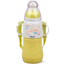 Бутылочка детская для кормления Fissman Babies "Малыши" 230мл с ремешком, желтая