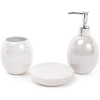 Набор аксессуаров Bright "Nacre" для ванной комнаты 3 предмета, белый перламутр, керамика