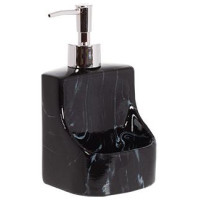 Дозатор для миючого засобу Black Marble 400мл, 9.8х9.5х18см з підставкою для губки, чорний мармур