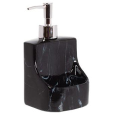 Дозатор для моющего средства "Black Marble" 400мл, 9.8х9.5х18см с подставкой для губки, черный мрамор