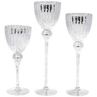 Набір 3 скляні свічники Christel 30см, 35см, 40см, срібло