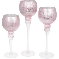 Набор 3 стеклянных подсвечника Christel 30см, 35см, 40см, мерцающий розовый