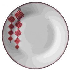 Набір 6 дрібних тарілок "Вишиванка червоний ромб" діаметр 23см