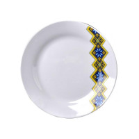Набір 6 десертних тарілок "Вишиванка жовто-блакитний ромб" діаметр 17.5см
