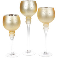 Набір 3 скляних свічників Claudine 30см, 35см, 40см, матове золото