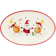 Тарелка овальная сервировочная "Санта с Оленями" керамическая 29x18.5см