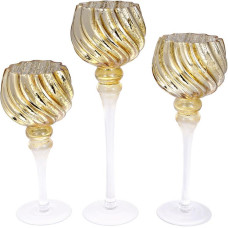 Набор 3 стеклянных подсвечника Catherine 30см, 35см, 40см, шампань