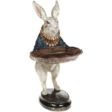 Декоративная статуэтка "Кролик с подносом" 13х14х27см, в синем