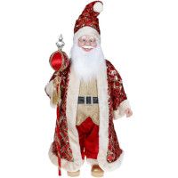 Декоративная музыкальная фигура "Санта с посохом" 60см, красный с золотым