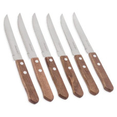 Набір 6 столових ножів стейкових Kamille Natural Treasure з дерев'яними ручками