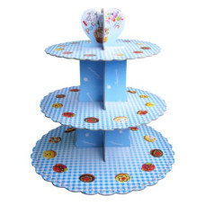 Стенд трёхъярусный картонный круглый для капкейков голубого цвета ProCooking PEM_239