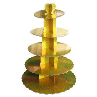 Стенд п'ятиярусний картонний круглий для капкейків золотого кольору з голограмою ProCooking PEM_242